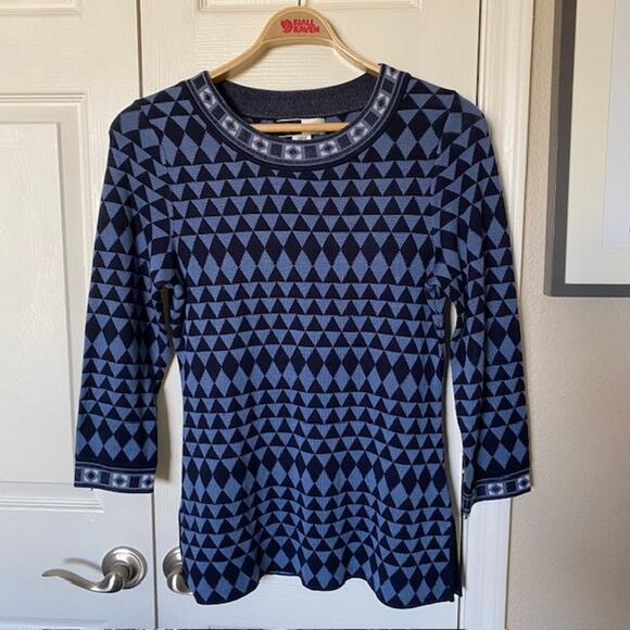 Vintage Bill Blass Knit Tunic Silk Blue Black Diamond Print Women L Runs Small‎ - Picture 7 of 7